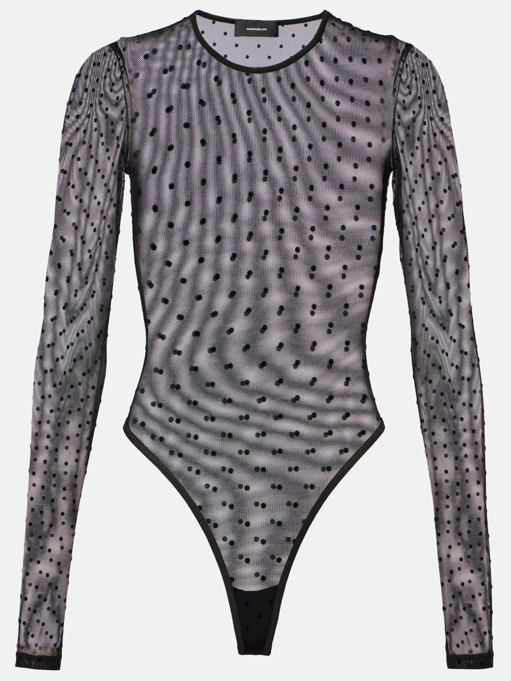 WARDROBE.NYC Black Sheer Polka Dot Mesh Bodysuit